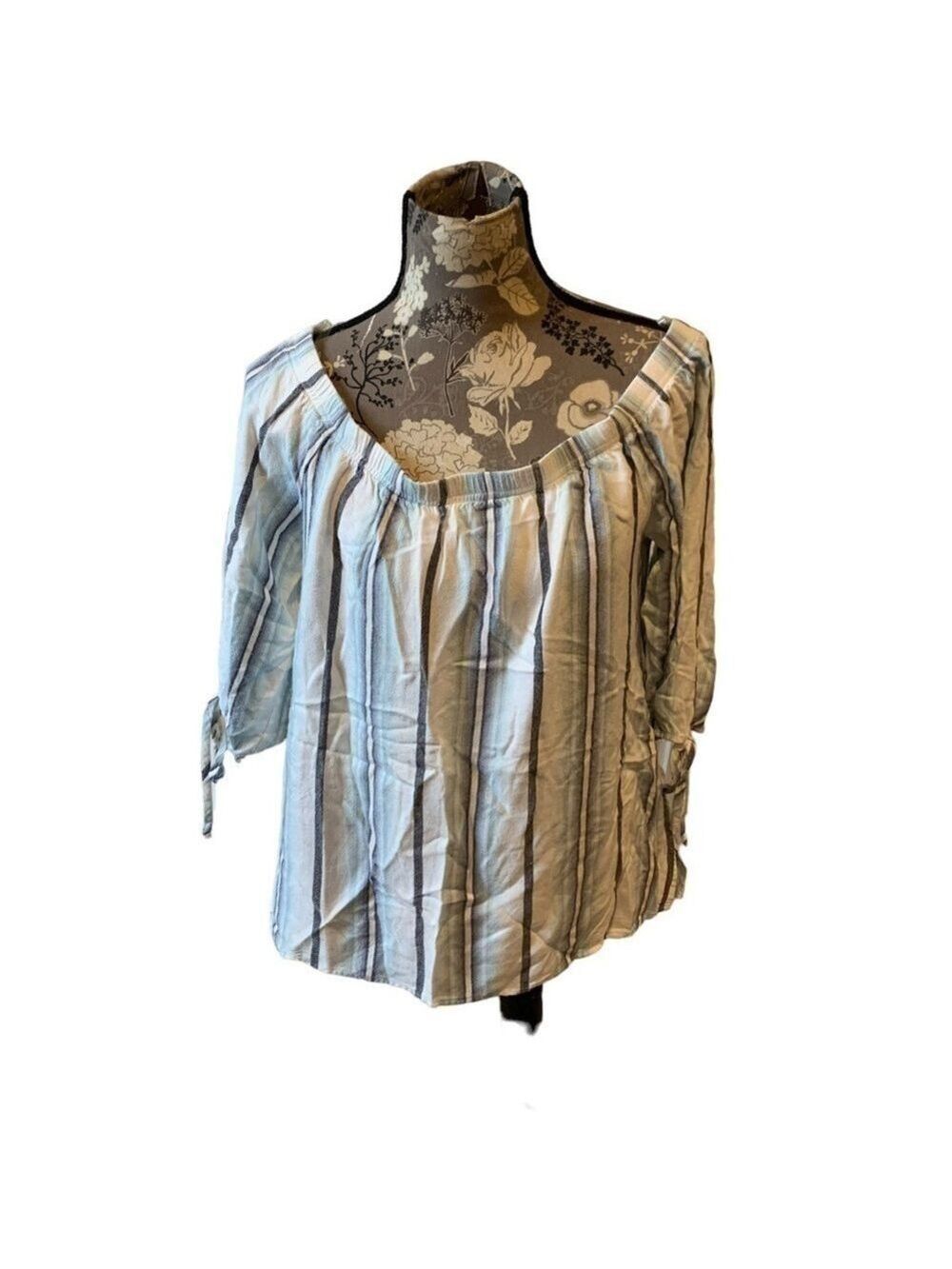 DAYTRIP Blue & White Striped Off Shoulder Blouse size XL